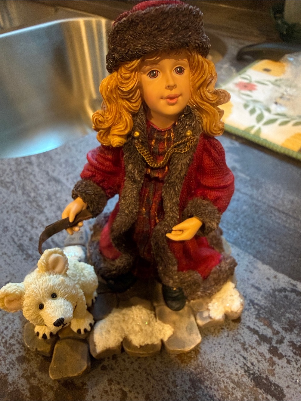 Boyd’s Bears Girl Figurine in Red Winter Coat with Polar Bear